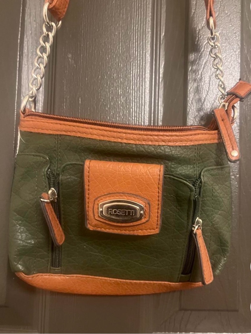 Rosetti Olive Green and Tan Crossbody with Chain Strap